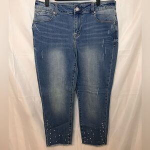 Women's Blue Jeans with Pearl Detailing